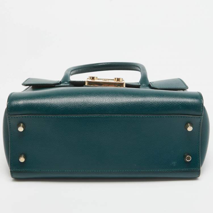 Pre Owned Furla Green Leather Small Metropolis Tote