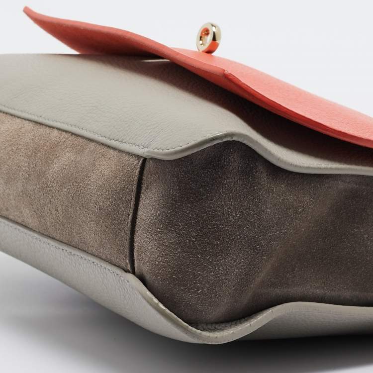Pre Owned Furla Multicolor Leather and Suede Flap Shoulder Bag