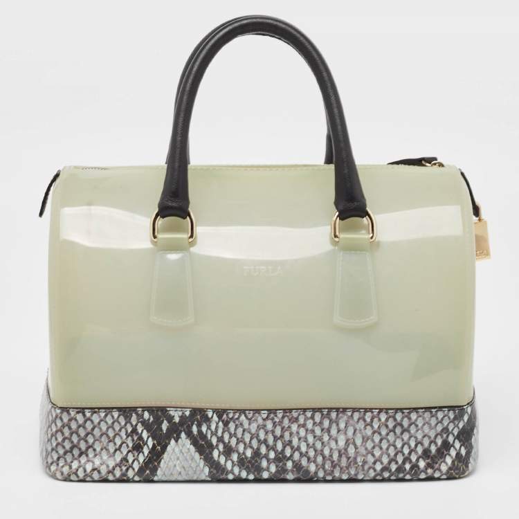Pre Owned Furla Light Blue Python Embossed and Rubber Candy Satchel
