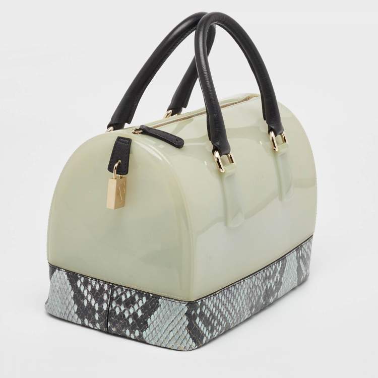Pre Owned Furla Light Blue Python Embossed and Rubber Candy Satchel