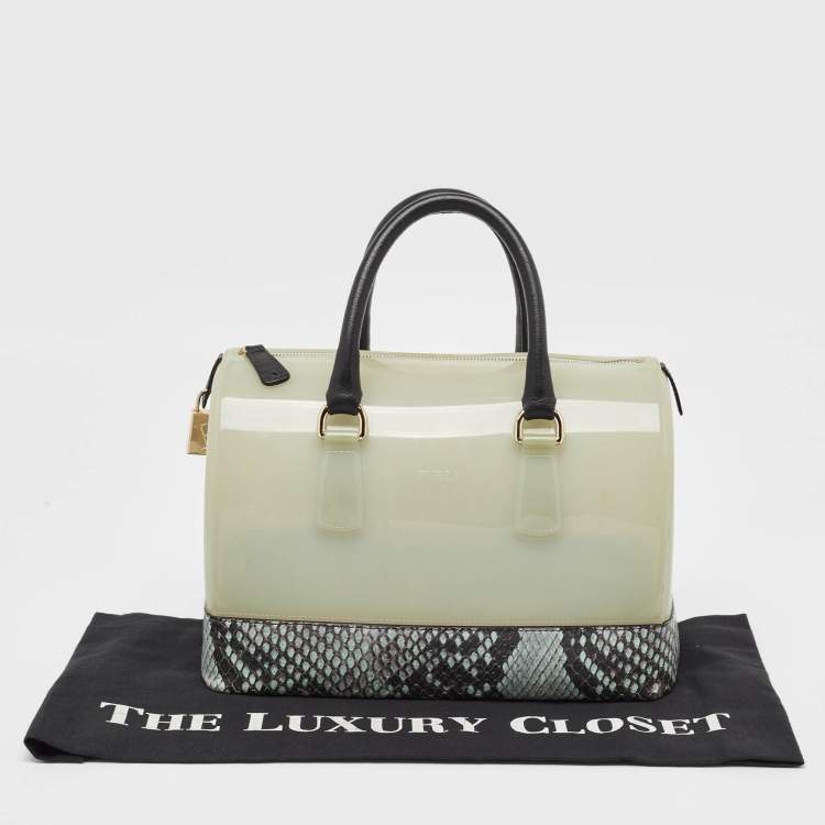 Pre Owned Furla Light Blue Python Embossed and Rubber Candy Satchel