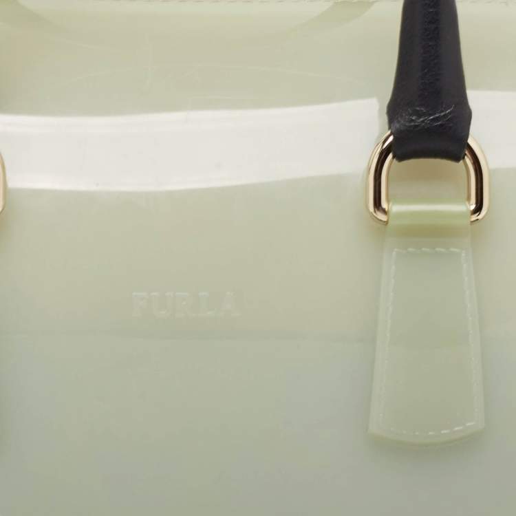 Pre Owned Furla Light Blue Python Embossed and Rubber Candy Satchel