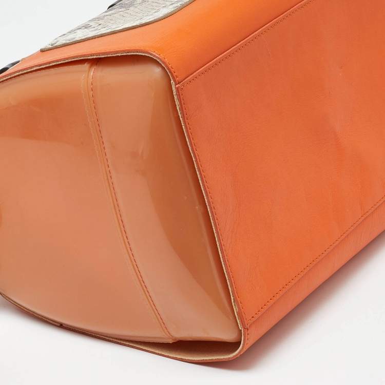 Pre Owned Furla Orange/Brown Rubber and Snakeskin Embossed Leather Candy Satchel