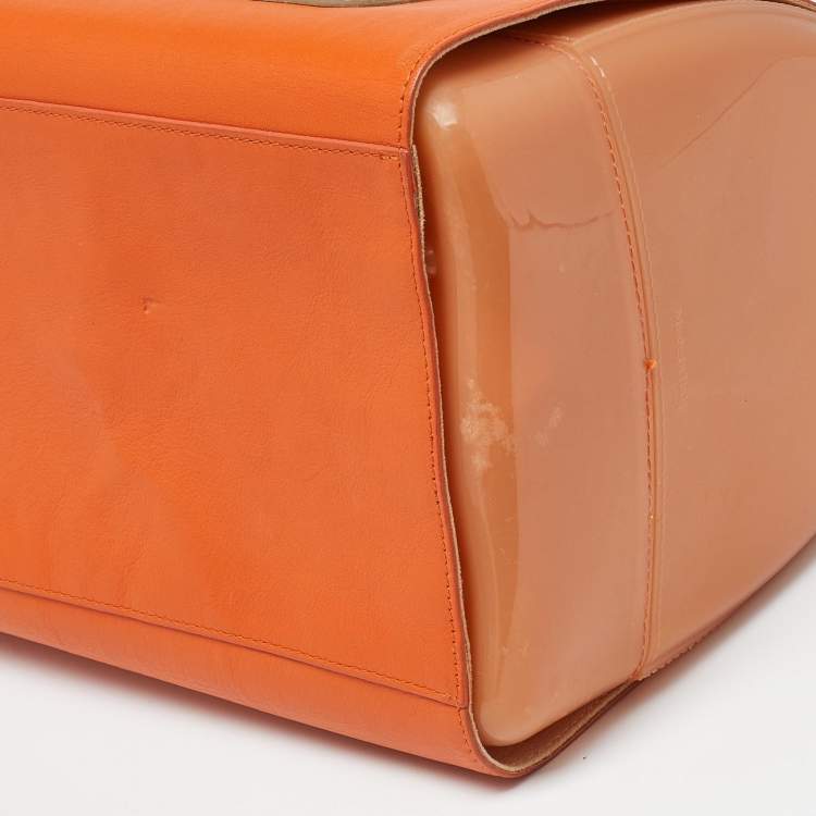 Pre Owned Furla Orange/Brown Rubber and Snakeskin Embossed Leather Candy Satchel