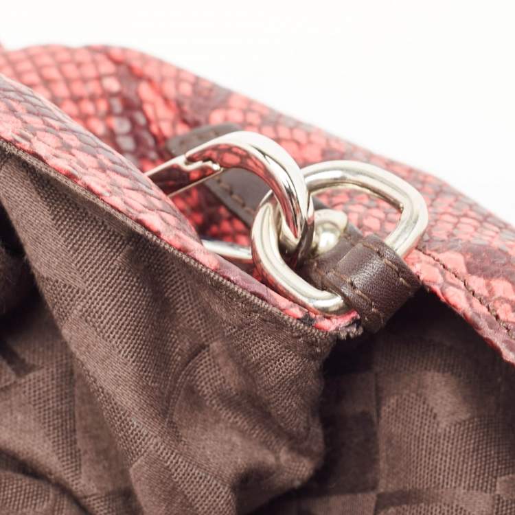 Pre Owned Furla Red/Brown Python Embossed and Leather Hobo