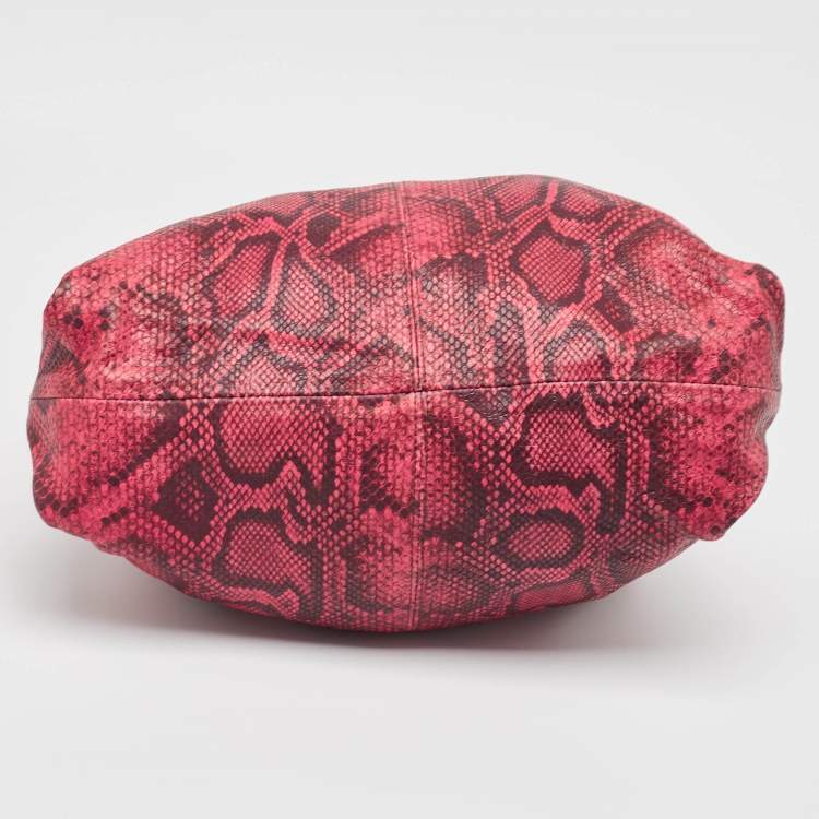 Pre Owned Furla Red/Brown Python Embossed and Leather Hobo