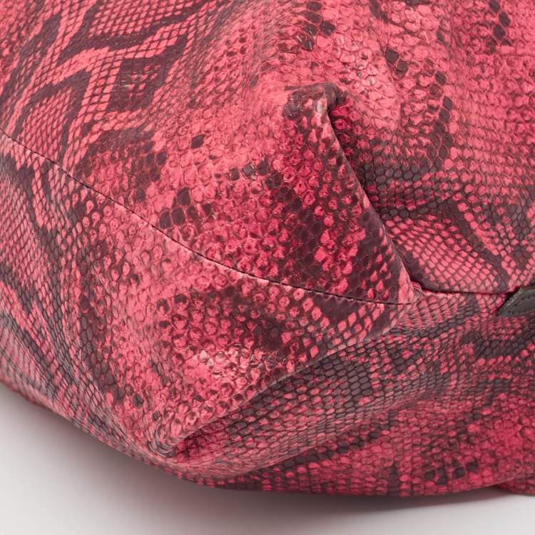 Pre Owned Furla Red/Brown Python Embossed and Leather Hobo