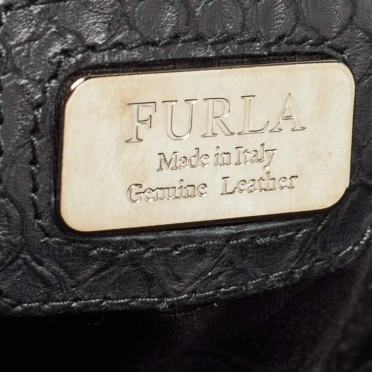 Pre Owned Furla Black Python Embossed Leather Expandable Zip Satchel