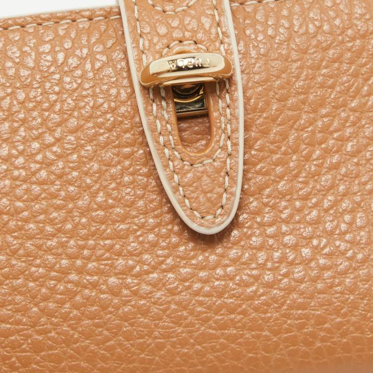 Pre Owned Furla Light Brown Leather Flap Compact Wallet