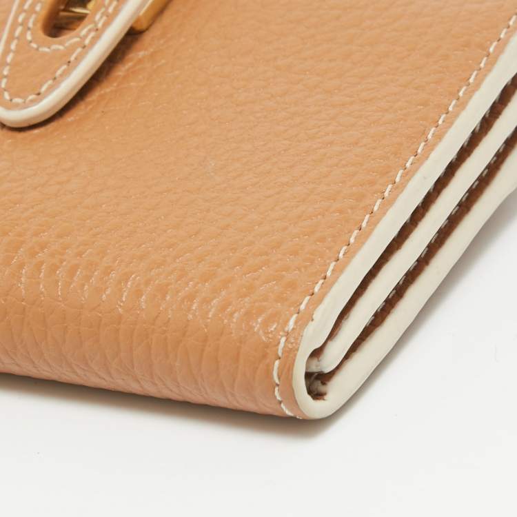 Pre Owned Furla Light Brown Leather Flap Compact Wallet