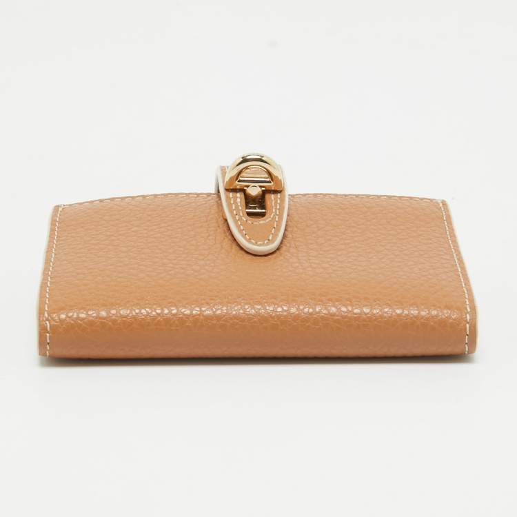 Pre Owned Furla Light Brown Leather Flap Compact Wallet