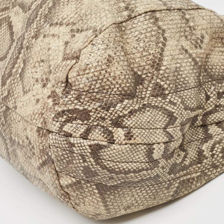 Pre Owned Furla Light Green/Black Python Embossed Leather Hobo