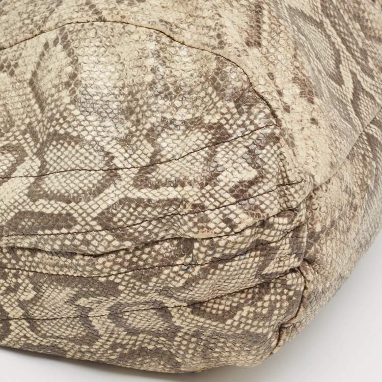 Pre Owned Furla Light Green/Black Python Embossed Leather Hobo