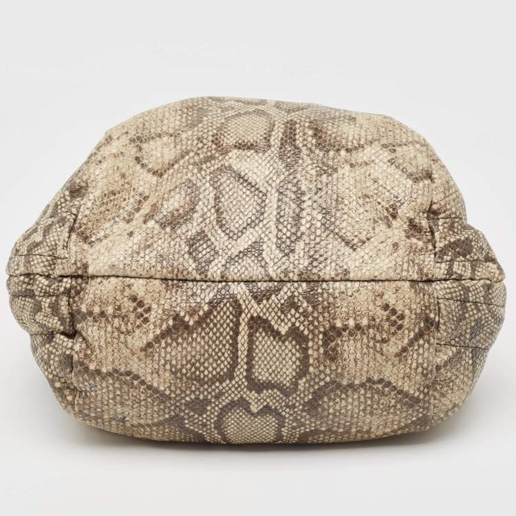 Pre Owned Furla Light Green/Black Python Embossed Leather Hobo