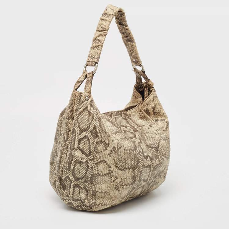 Pre Owned Furla Light Green/Black Python Embossed Leather Hobo