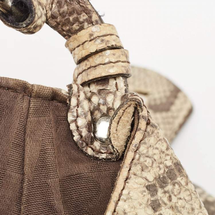 Pre Owned Furla Light Green/Black Python Embossed Leather Hobo
