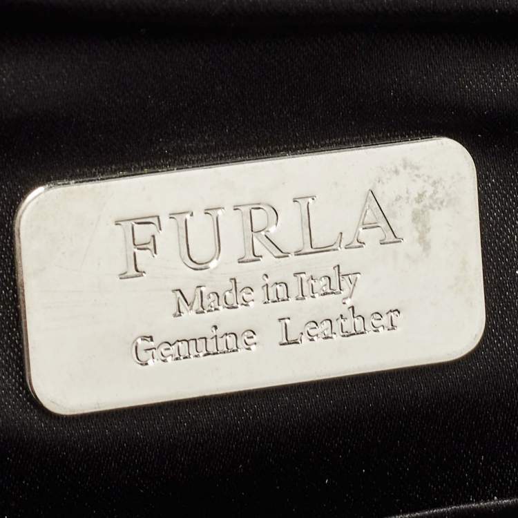 Pre Owned Furla Grey/Silver Snakeskin Embossed Leather Bow Clutch