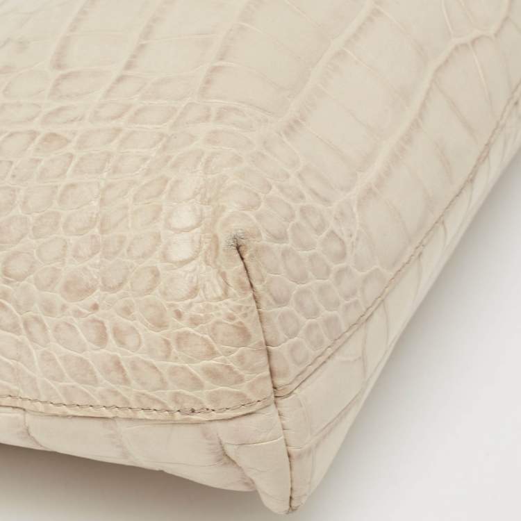 Pre Owned Furla Cream Croc Embossed Leather Tote
