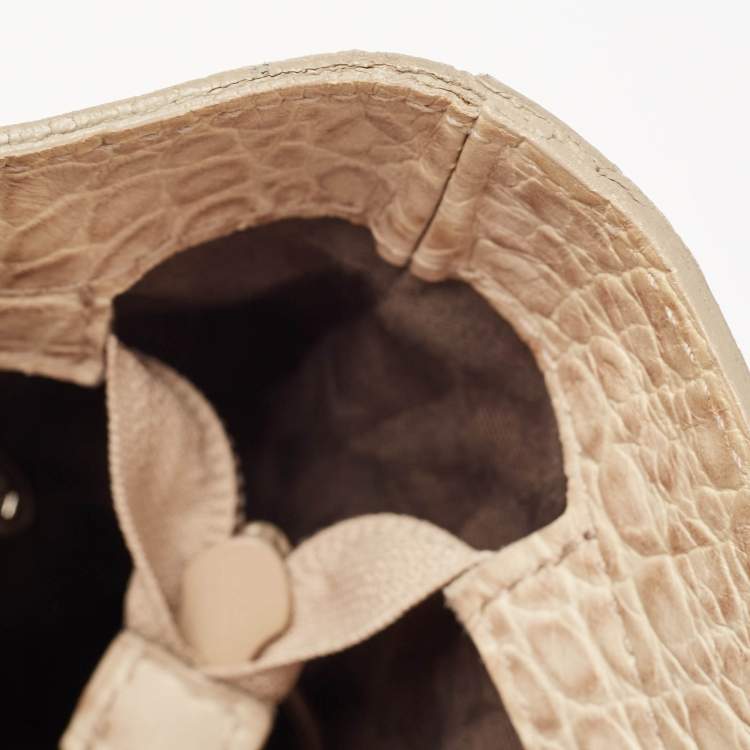 Pre Owned Furla Cream Croc Embossed Leather Tote