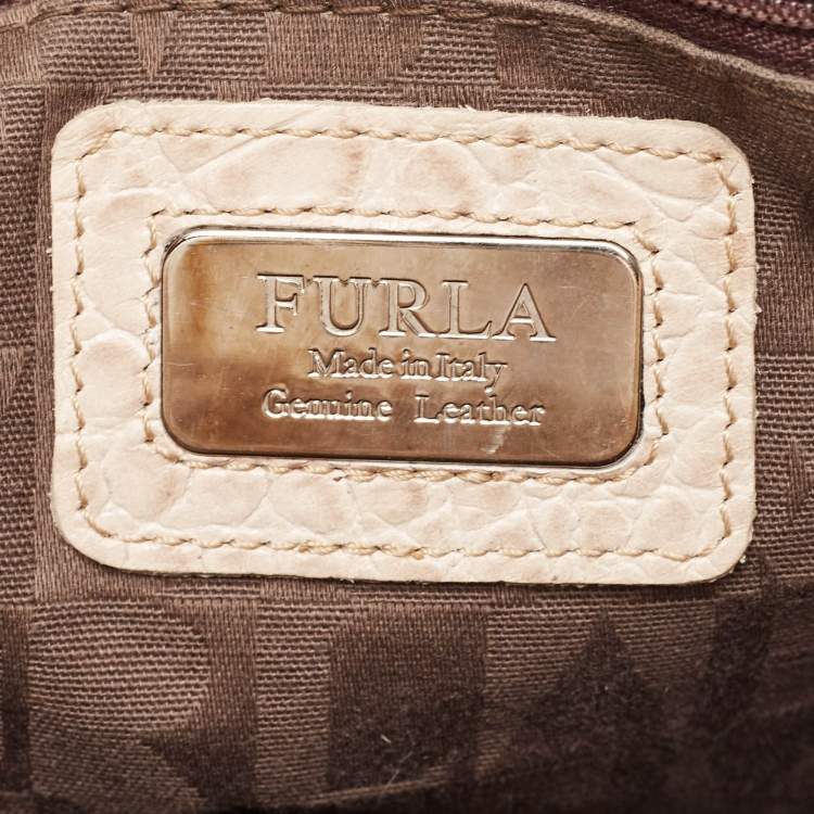 Pre Owned Furla Cream Croc Embossed Leather Tote
