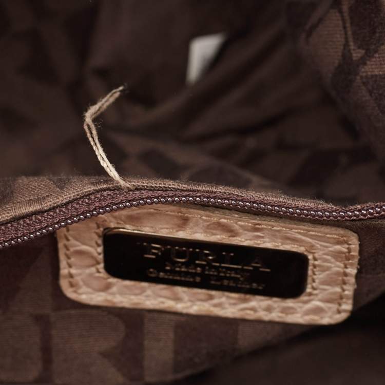 Pre Owned Furla Cream Croc Embossed Leather Tote