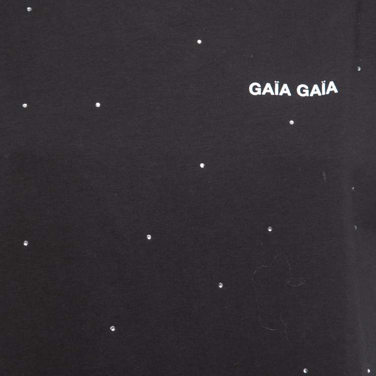 Pre Owned Gaia Gaia Black Cotton Rhinestone Embellished Hemera T-Shirt Dress S