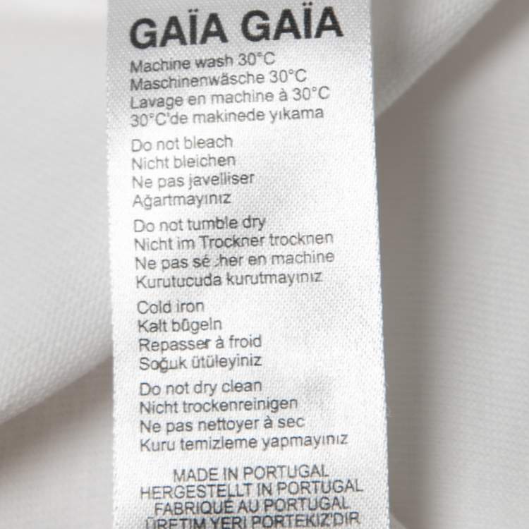 Pre Owned Gaia Gaia White Logo Print Cotton Yara Padded Shoulder T-Shirt S
