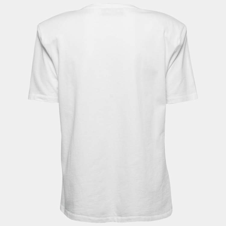 Pre Owned Gaia Gaia White Logo Print Cotton Yara Padded Shoulder T-Shirt S