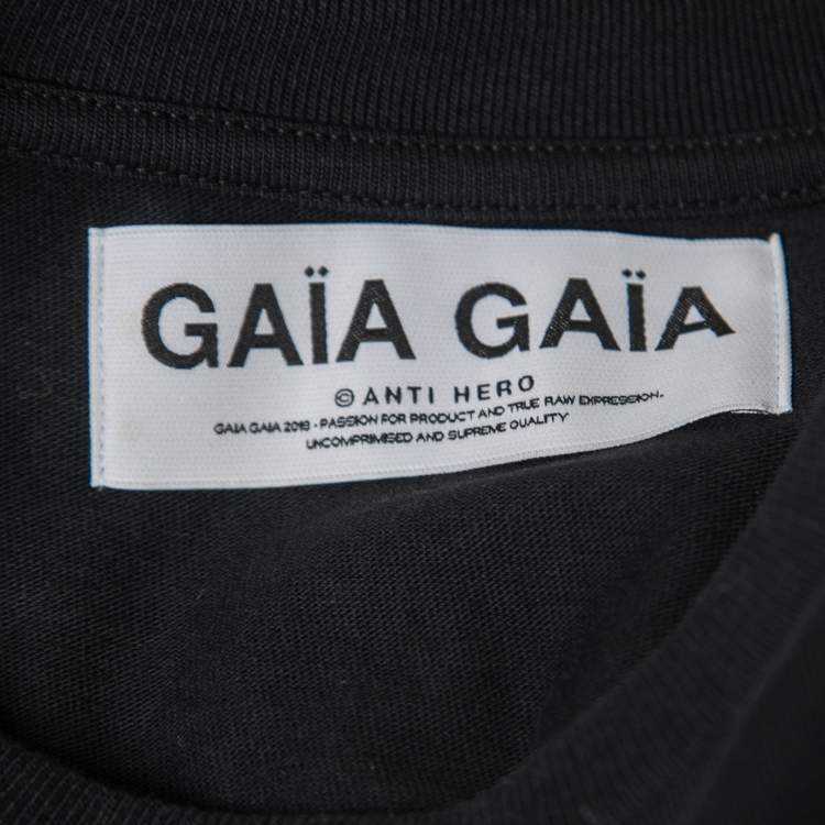 Pre Owned Gaia Gaia Black Cotton Rhinestone Embellished Yara T-Shirt S
