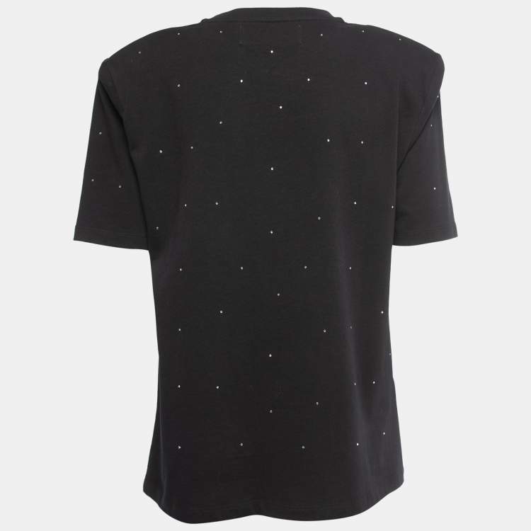 Pre Owned Gaia Gaia Black Cotton Rhinestone Embellished Yara T-Shirt S