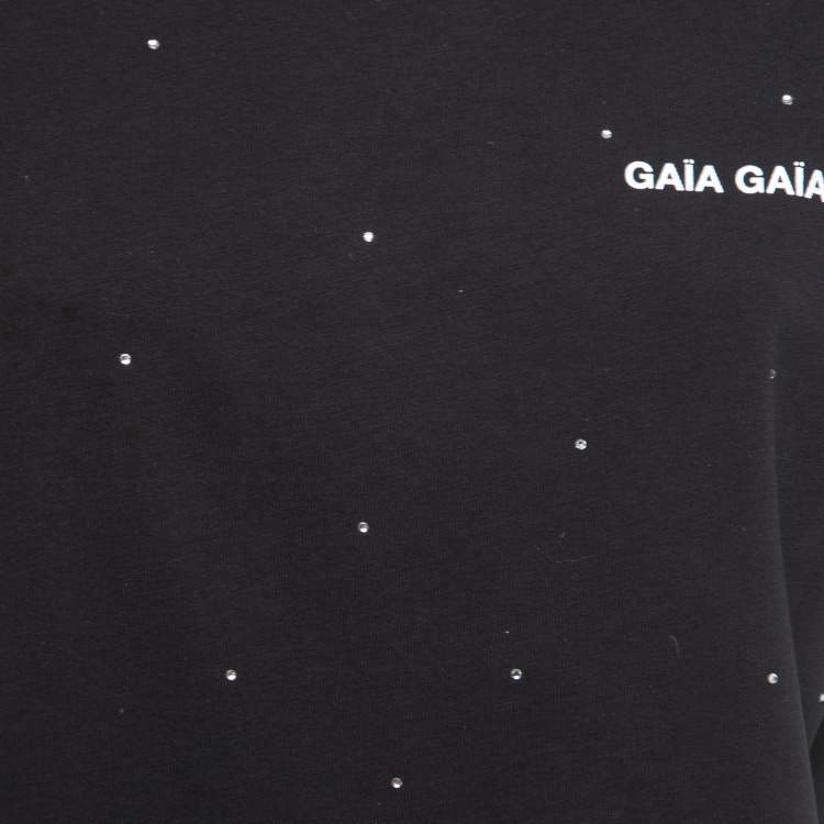 Pre Owned Gaia Gaia Black Cotton Rhinestone Embellished Yara T-Shirt S