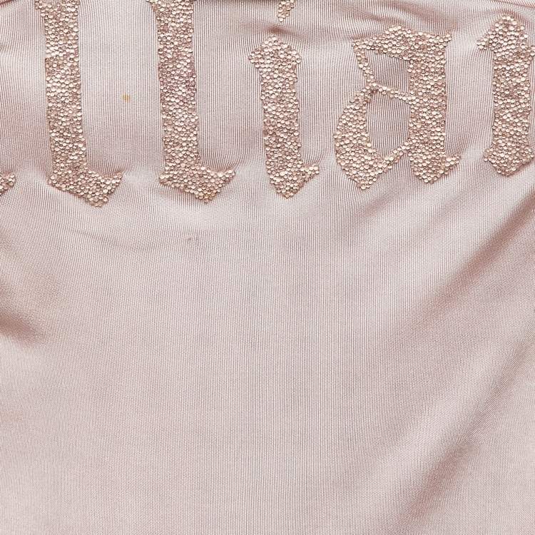 Pre Owned بلوزة غاليانو وردية نقشة لوغو جيرسي بخيوط ربط مقاس صغير جدًا