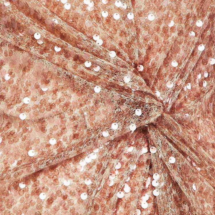 Pre Owned Galvan London Rose Gold Sequin Embellished Mesh Draped Midi Dress S