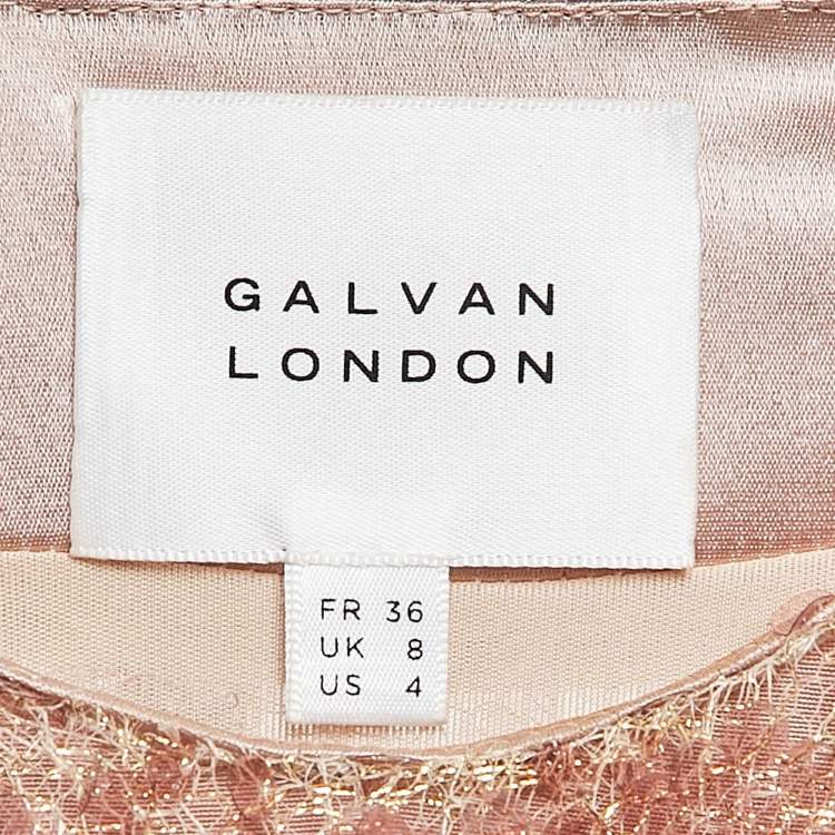 Pre Owned Galvan London Rose Gold Sequin Embellished Mesh Draped Midi Dress S