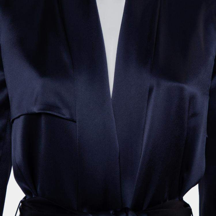 Pre Owned Galvan London Midnight Blue Satin Belted Trench Coat S