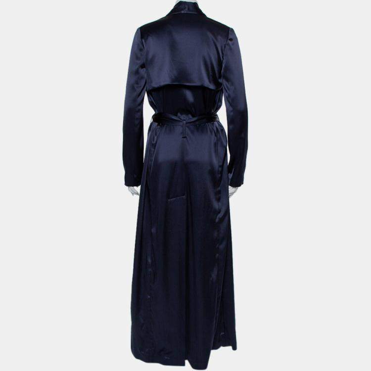 Pre Owned Galvan London Midnight Blue Satin Belted Trench Coat S
