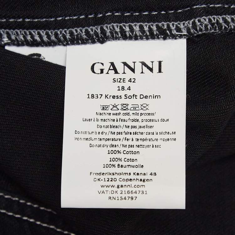 Pre Owned Ganni Black Washed Kress Soft Denim Mini Shirt Dress M