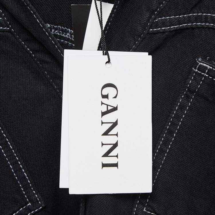 Pre Owned Ganni Black Washed Kress Soft Denim Mini Shirt Dress M
