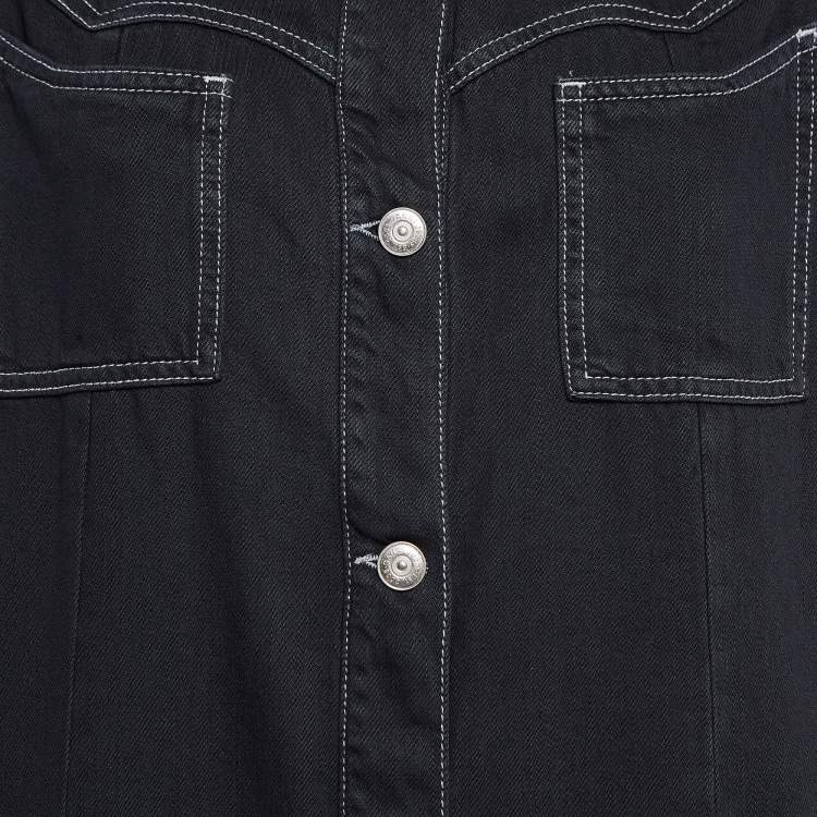 Pre Owned Ganni Black Washed Kress Soft Denim Mini Shirt Dress M