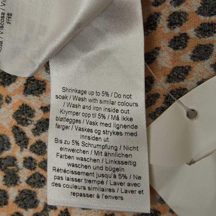 Pre Owned Ganni Yellow Leopard Print Crepe Buttoned Midi Dress M