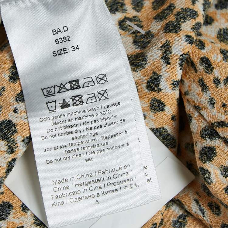 Pre Owned Ganni Yellow Leopard Print Crepe Buttoned Midi Dress S