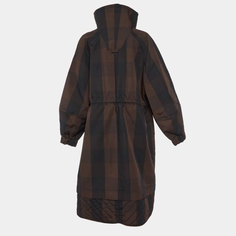 Pre Owned Ganni Brown Checked Double Cotton Oversized Coat L/XL