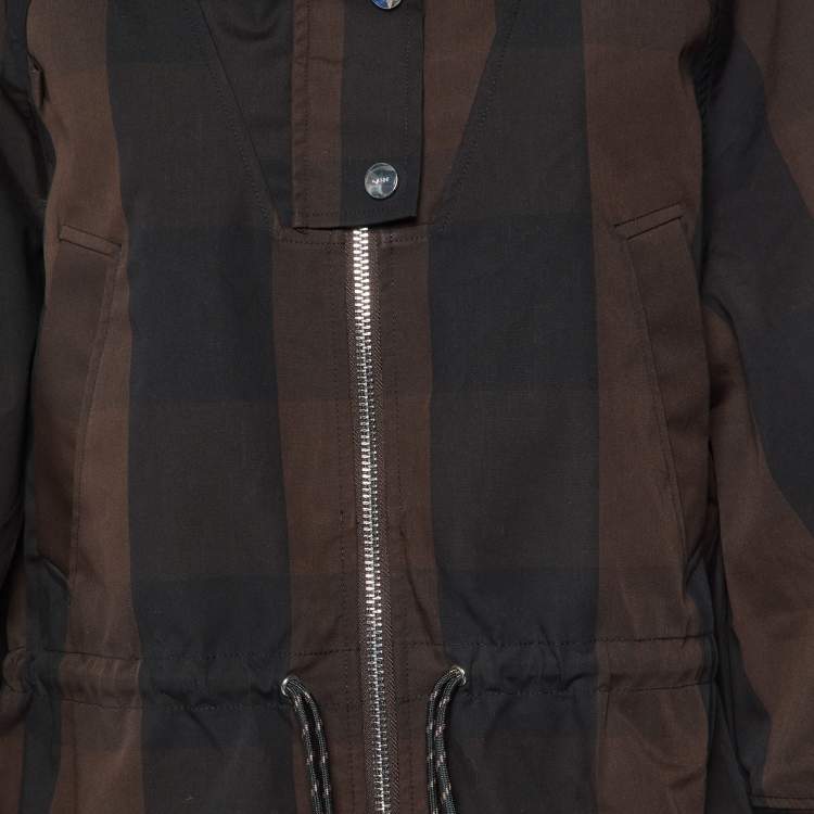 Pre Owned Ganni Brown Checked Double Cotton Oversized Coat L/XL