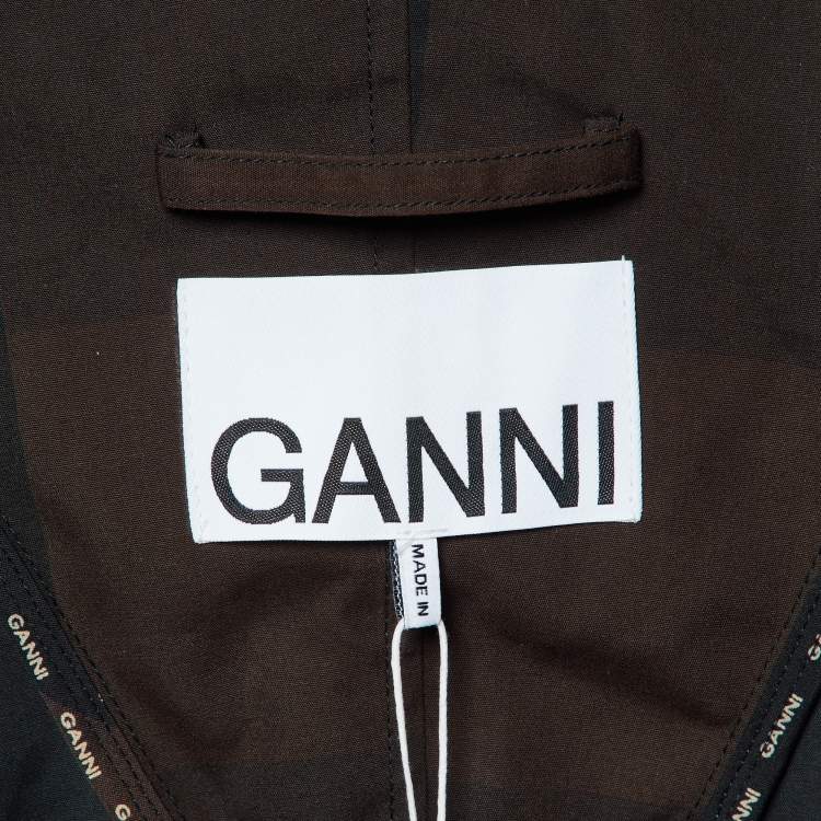 Pre Owned Ganni Brown Checked Double Cotton Oversized Coat L/XL