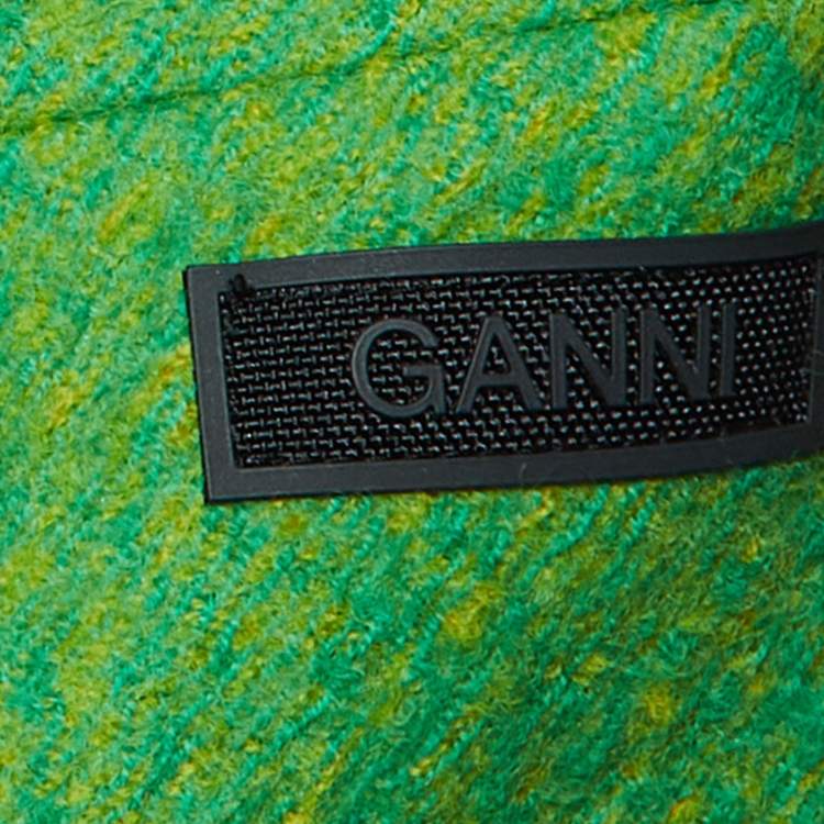 Pre Owned Ganni Flash Green Wool Midi Skirt L