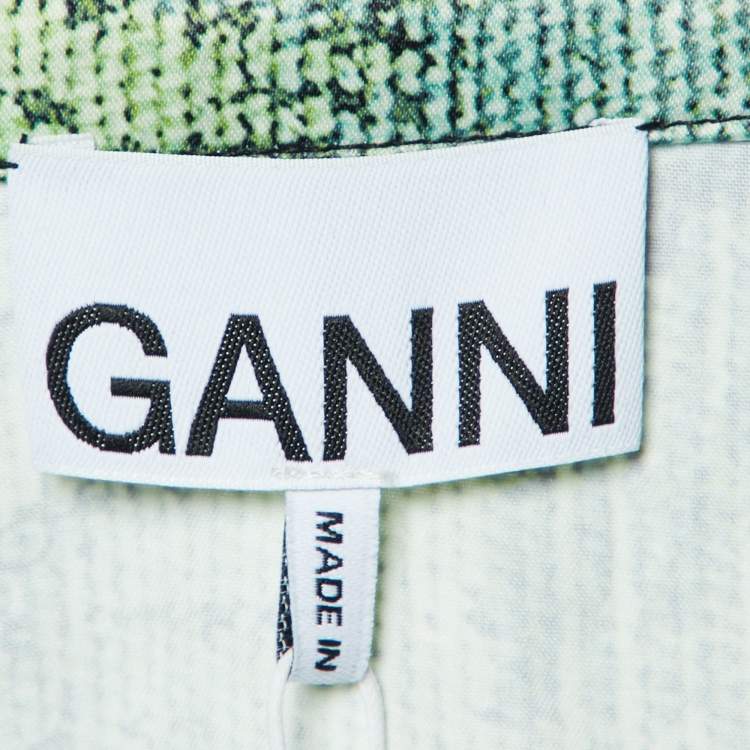 Pre Owned Ganni Green Abstract Floral Print Satin Mini Dress L