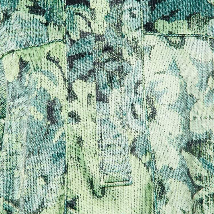 Pre Owned Ganni Green Abstract Floral Print Satin Mini Dress L