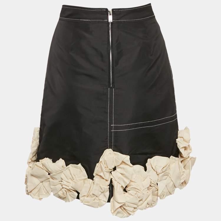 Pre Owned Ganni Black Taffeta Ruffle Detail Mini Skirt S