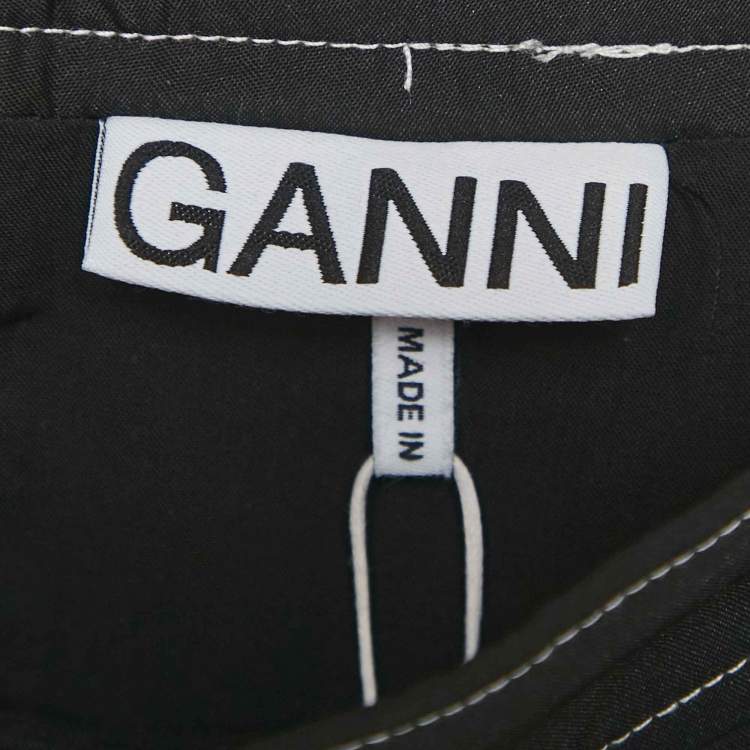 Pre Owned Ganni Black Taffeta Ruffle Detail Mini Skirt S