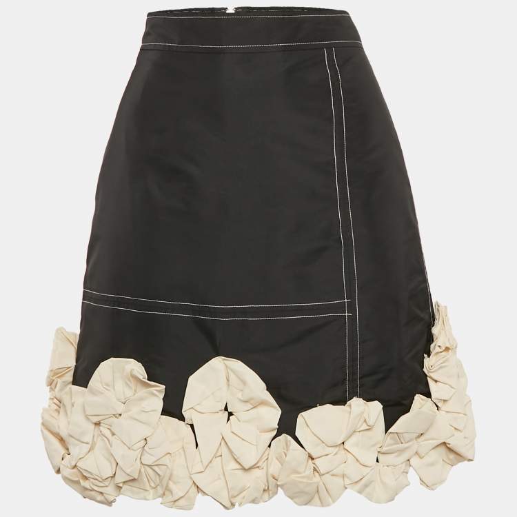 Pre Owned Ganni Black Taffeta Ruffle Detail Mini Skirt S